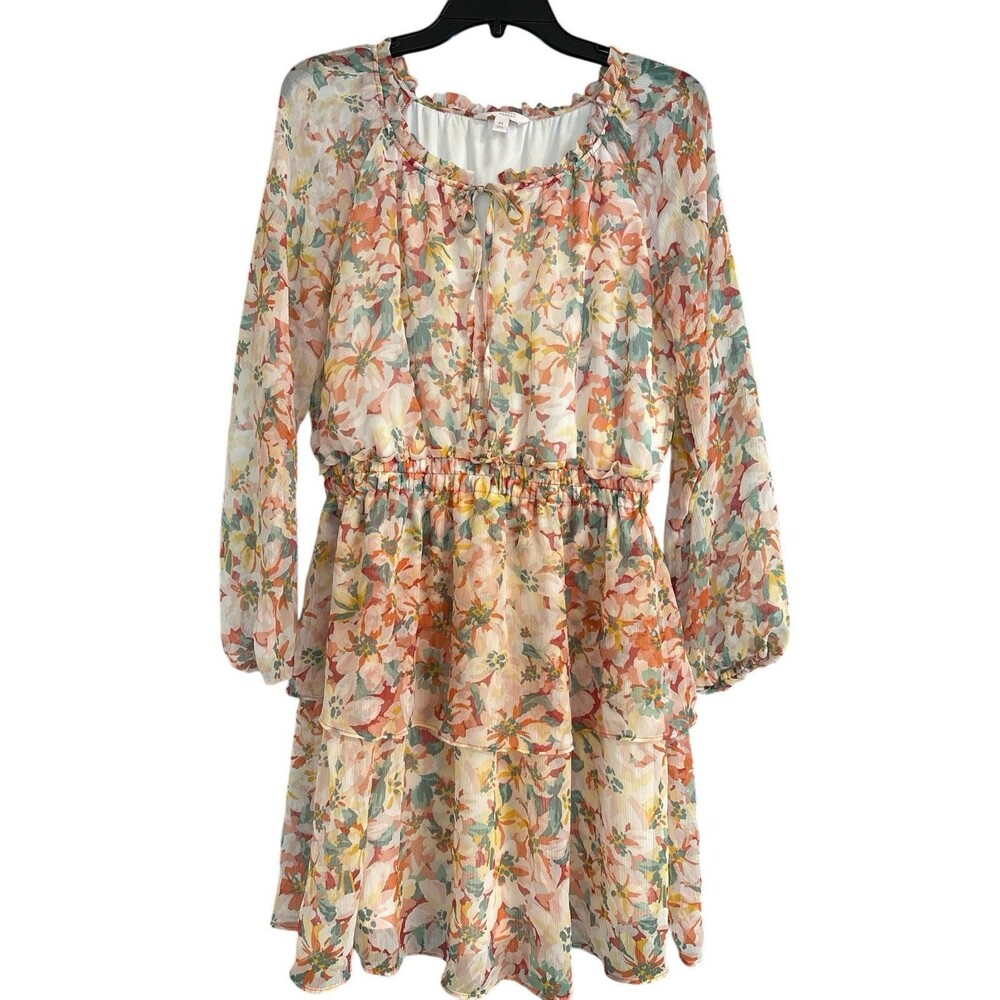 Women’s Lauren Conrad Long Sleeve Mini Floral Lightweight Peasant Dress Sz M